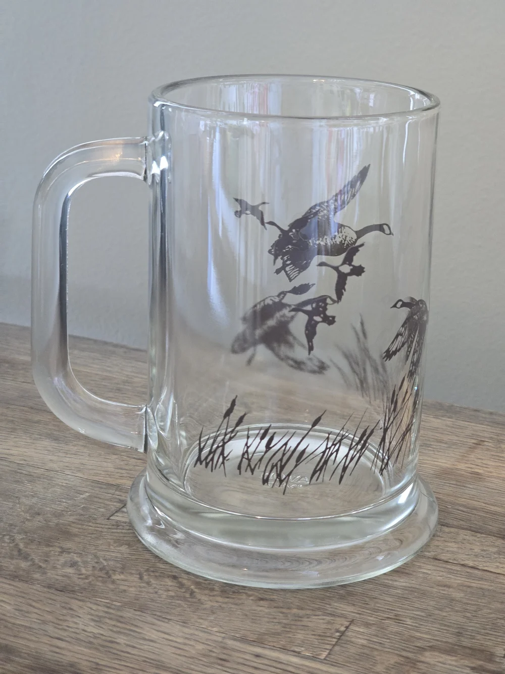 Avon Clear Glass Beer Mug with Flying Duck Print
